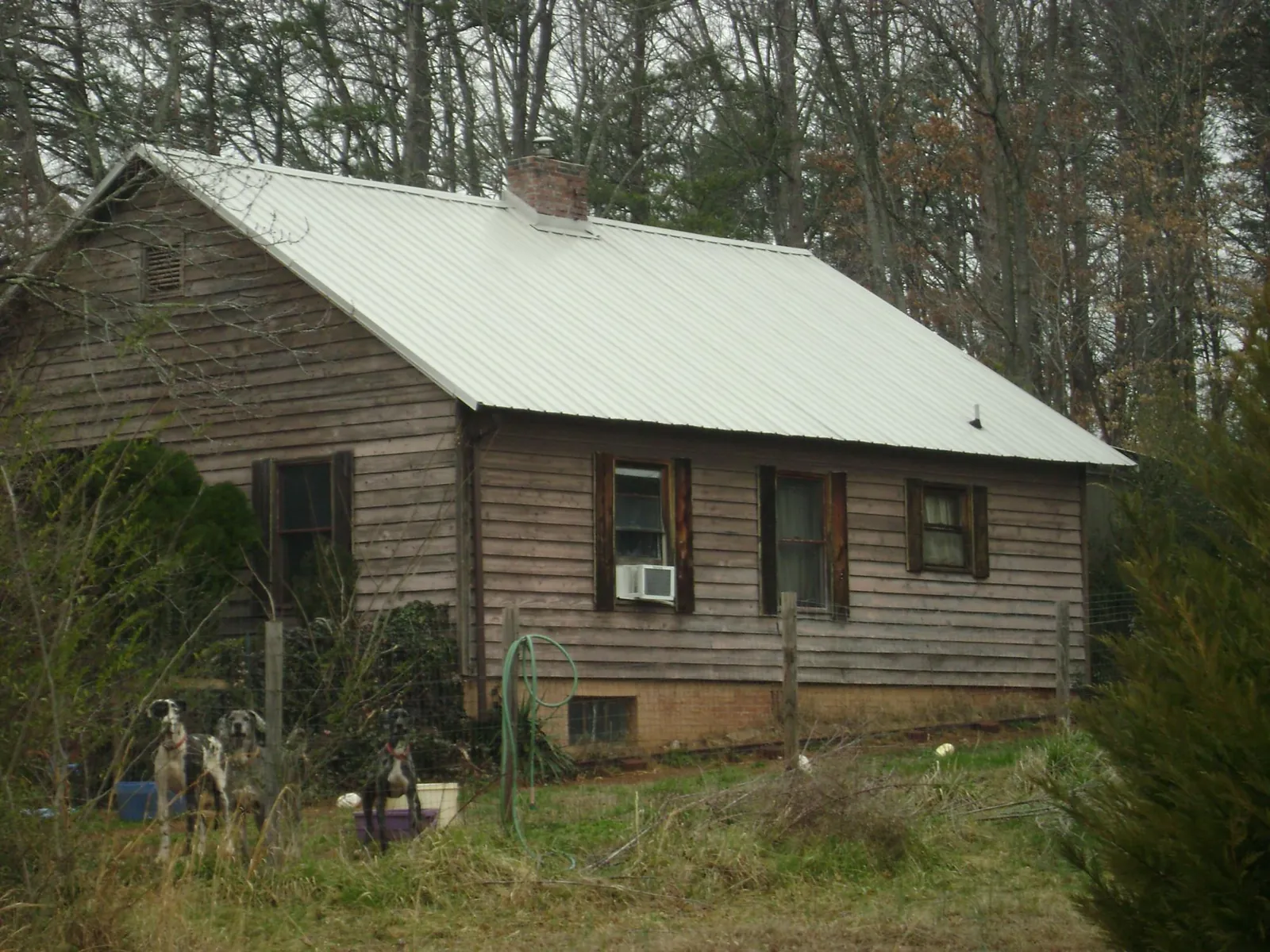 White metal roof on an old wood sided farmhouse, from a Metal Roof Installation job in Miamiville